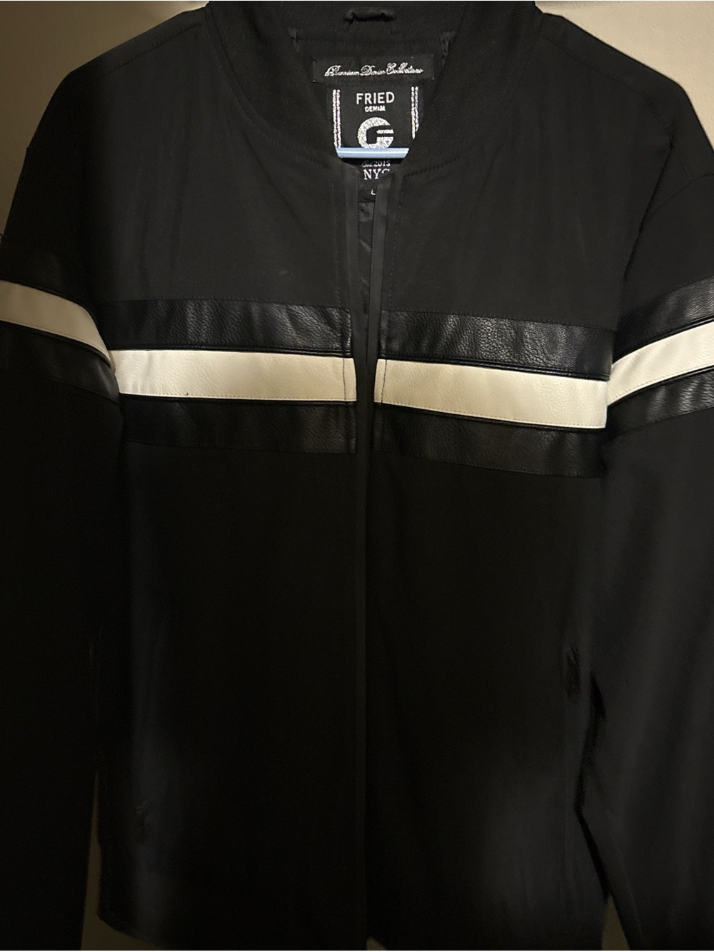 Fried NY Men’s Black Bomber Jacket with White Stripe
